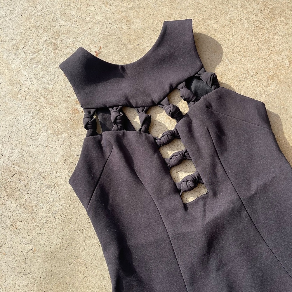 BY JOHNNY Women’s Open Knot Front Black MIDI Dress Size 10 - Picture 5 of 6